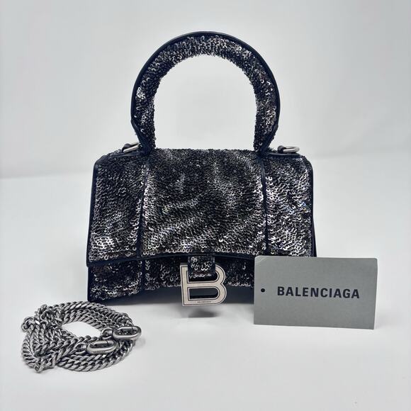 Balenciaga Handbags - Balenciaga Leather Calfskin XS Hourglass Bag Black Sequin